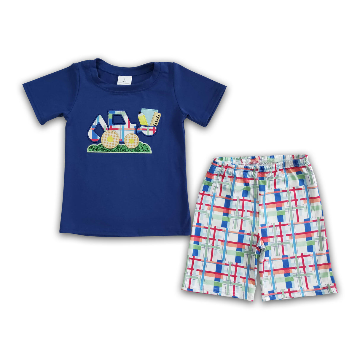 Truck pencil embroidery boy back to school clothing set