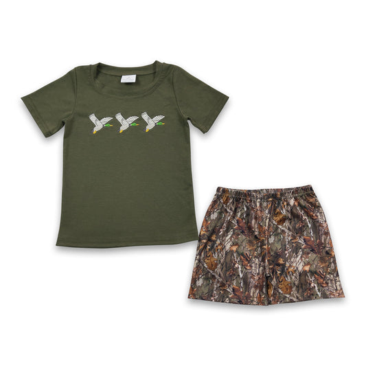 Duck olive shirt camo shorts kids boy clothing set