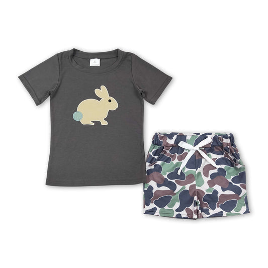Bunny embroidery top camo shorts boys easter clothes