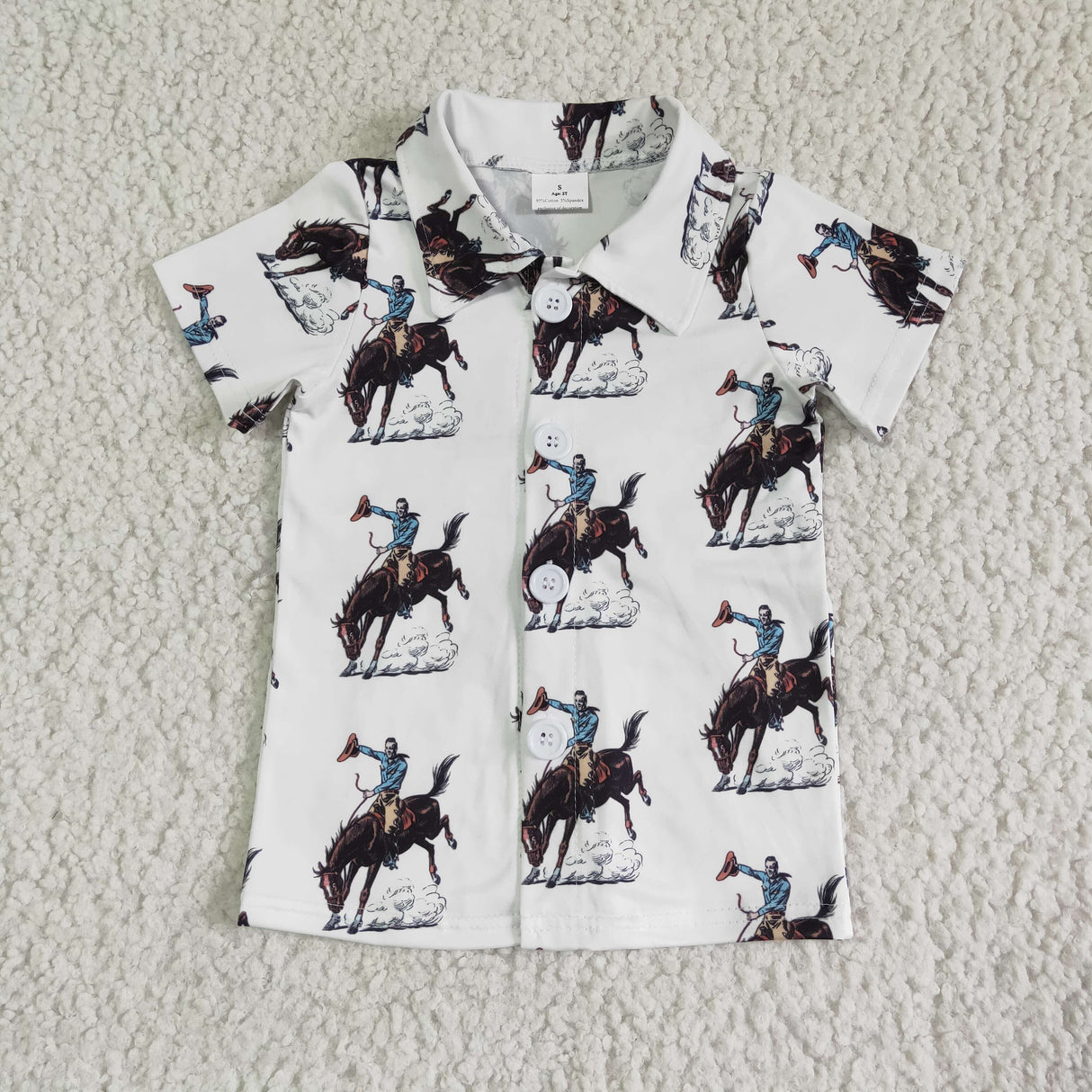 Short sleeve rodeo horse boy kids polo shirt