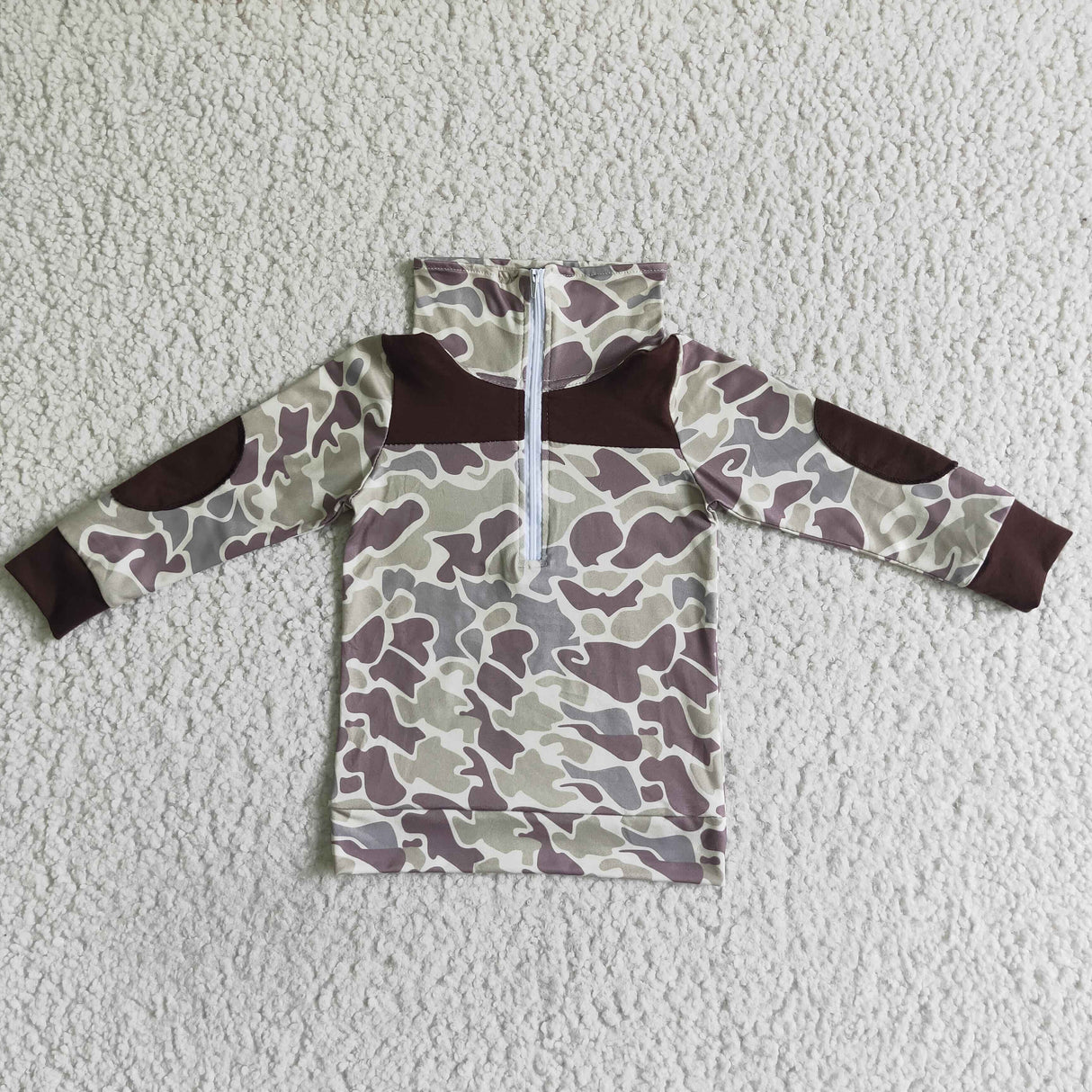 Camo brown long sleeve zipper kids fall shirt