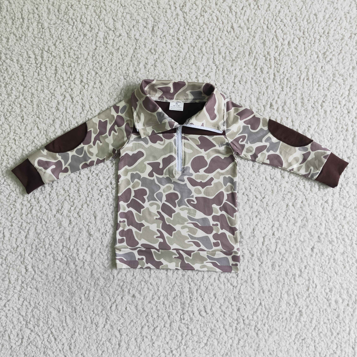 Camo brown long sleeve zipper kids fall shirt