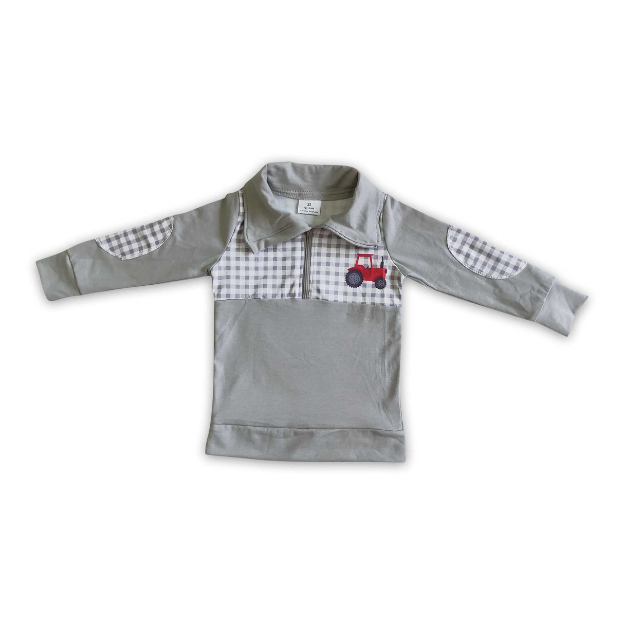 Tractor plaid zipper grey shirt kids boy pullover