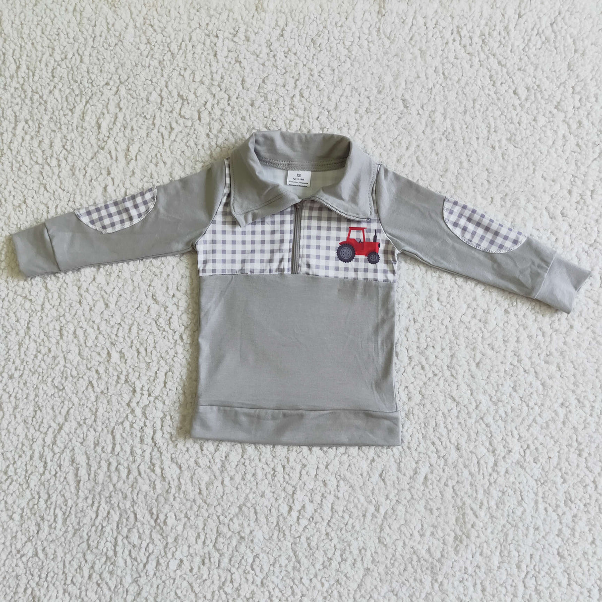 Tractor plaid zipper grey shirt kids boy pullover