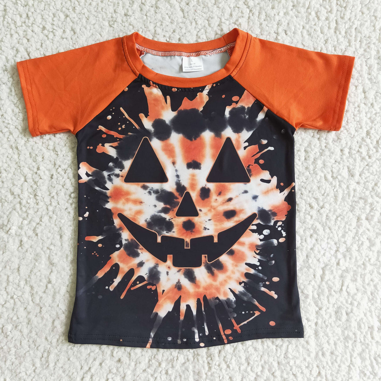 Tie dye pumpkin raglan kids boy Halloween shirt