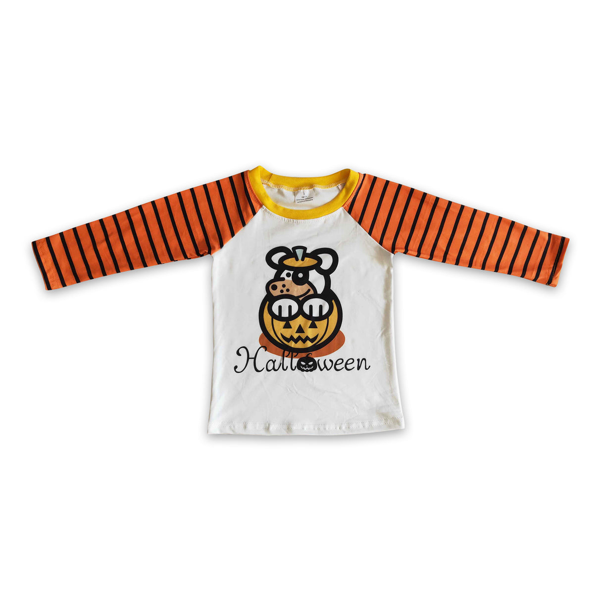Pumpkin print orange stripe sleeves boy Halloween shirt