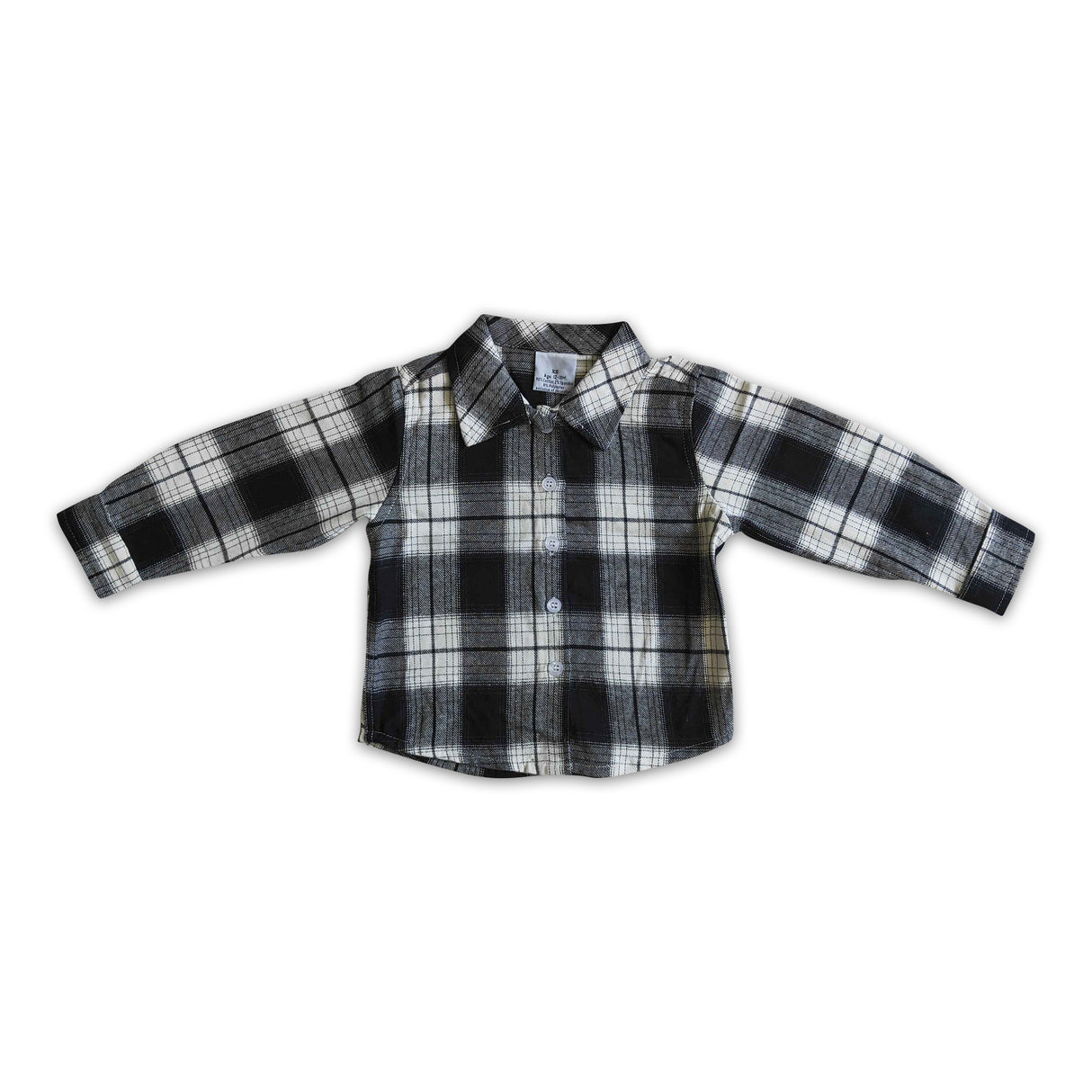 Black white plaid cotton pocket boy thin flannel button up shirt