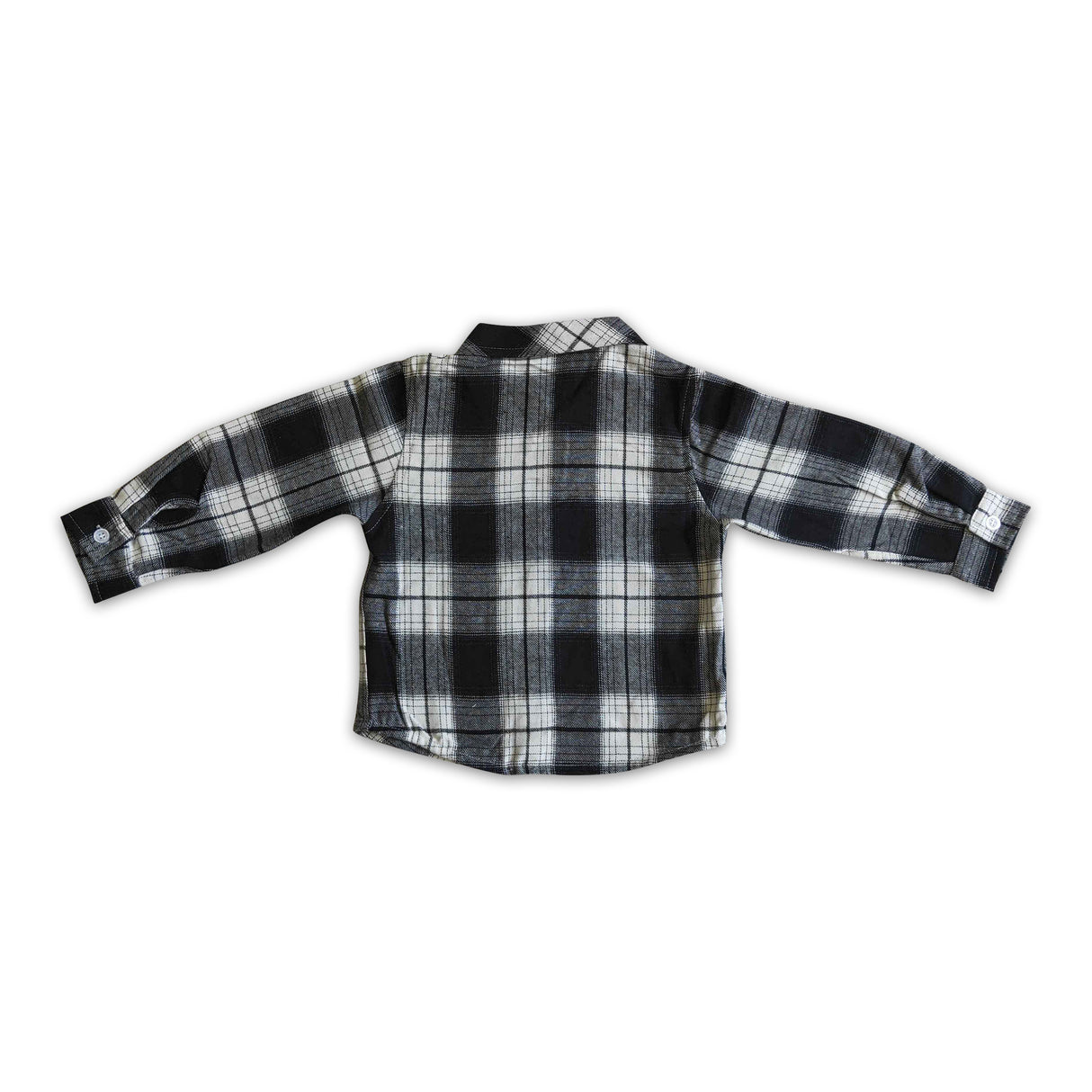 Black white plaid cotton pocket boy thin flannel button up shirt