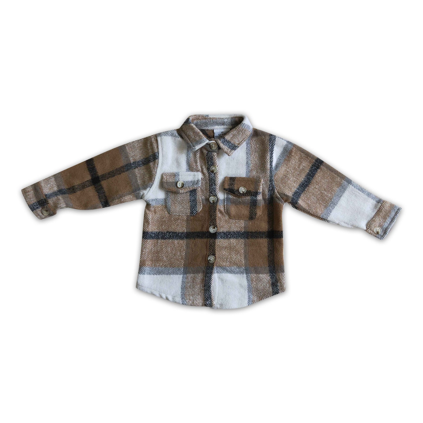 Khaki plaid cotton pocket boy super thick flannel button up shirt