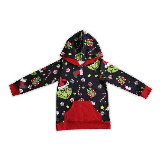 Green face candy cane gift kids Christmas hoodie