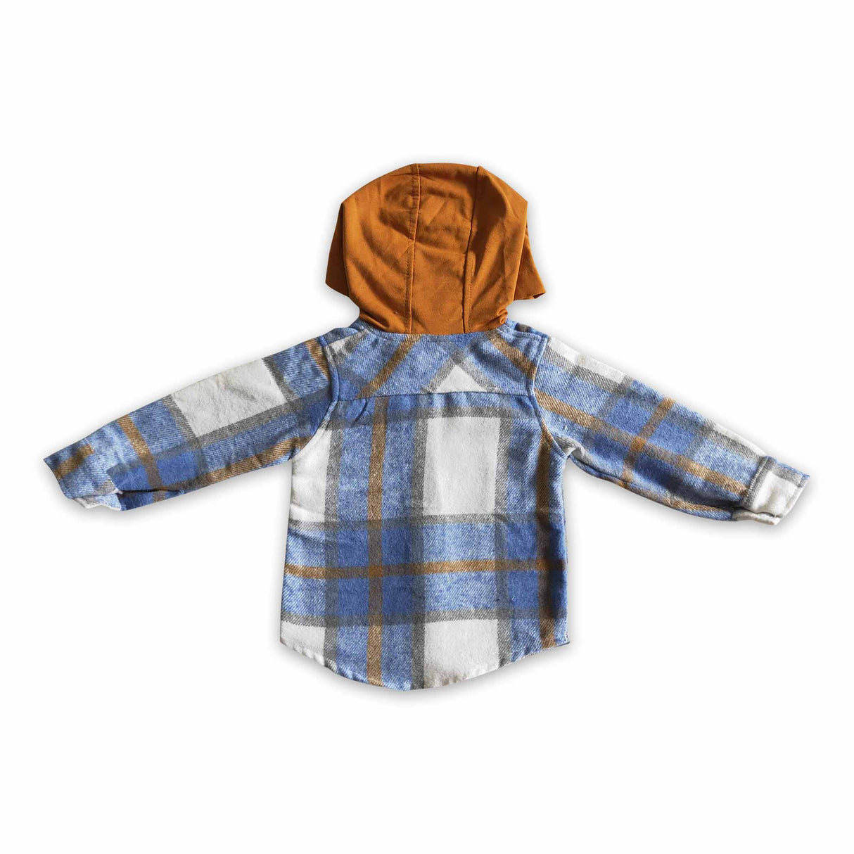 Blue plaid cotton shirt pocket boy thick flannel button up hoodie