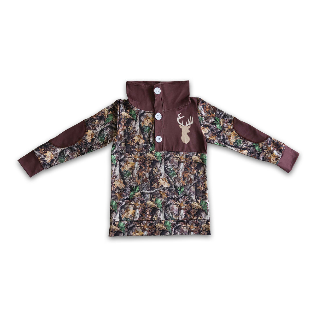 Deer print camo long sleeve kids fall pullover