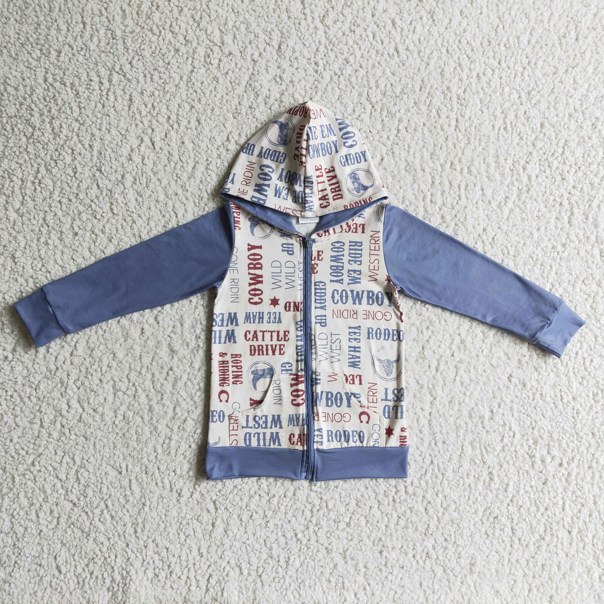 Cowboy print zipper hoodie kids boy western jacket