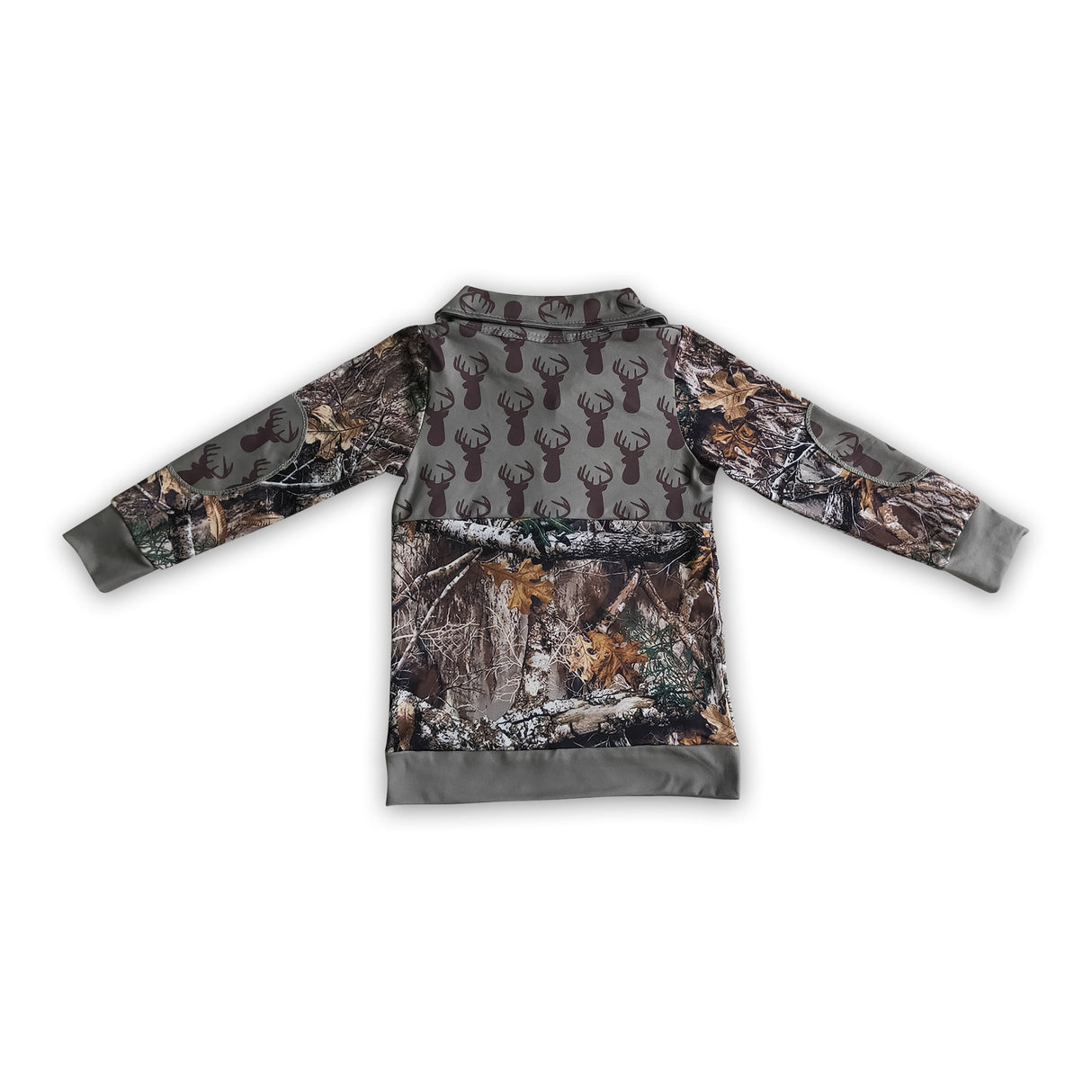 Deer camo print boy zipper pullover