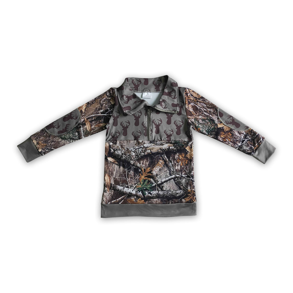Deer camo print boy zipper pullover