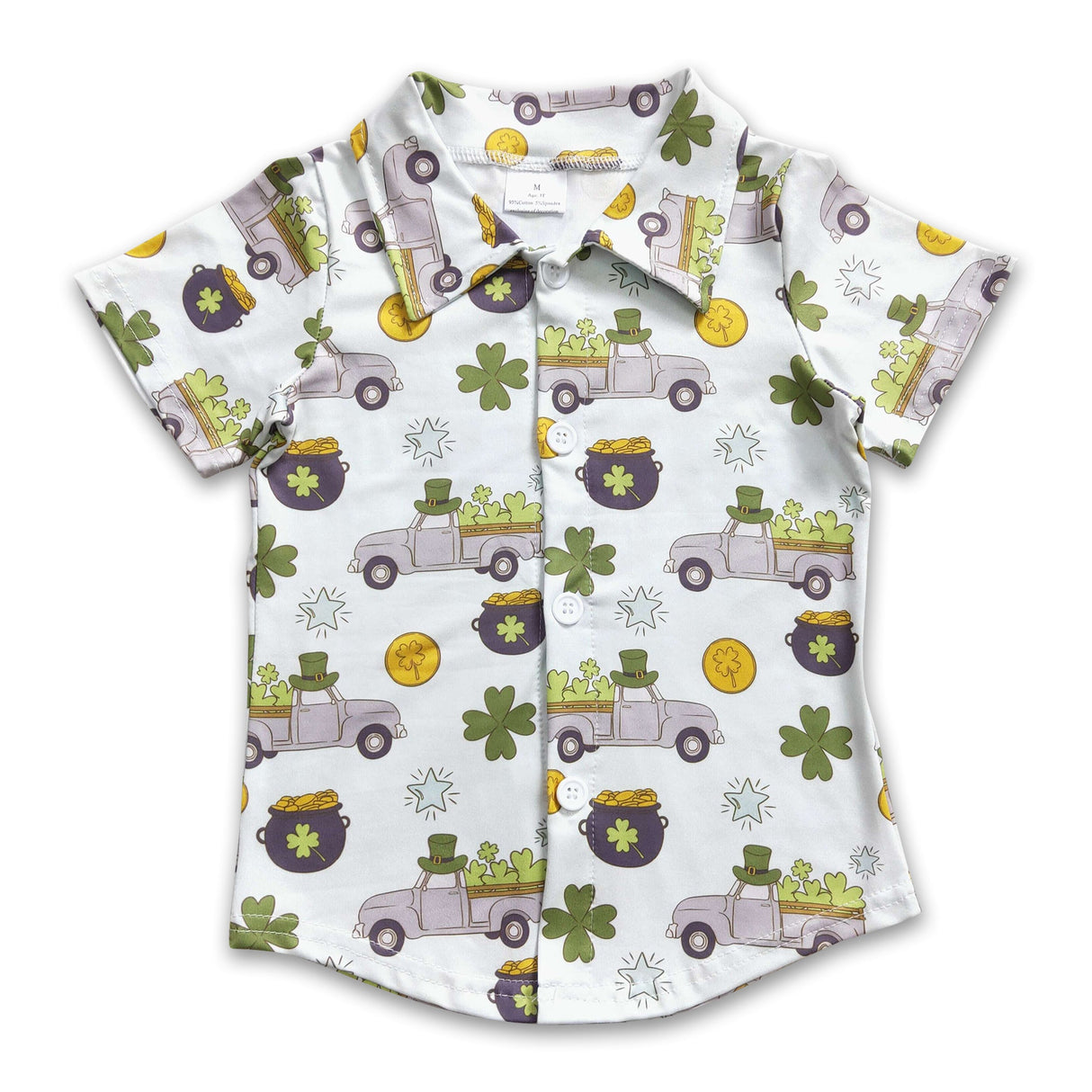 Clover truck short sleeves boy button up st patrick's day shirt