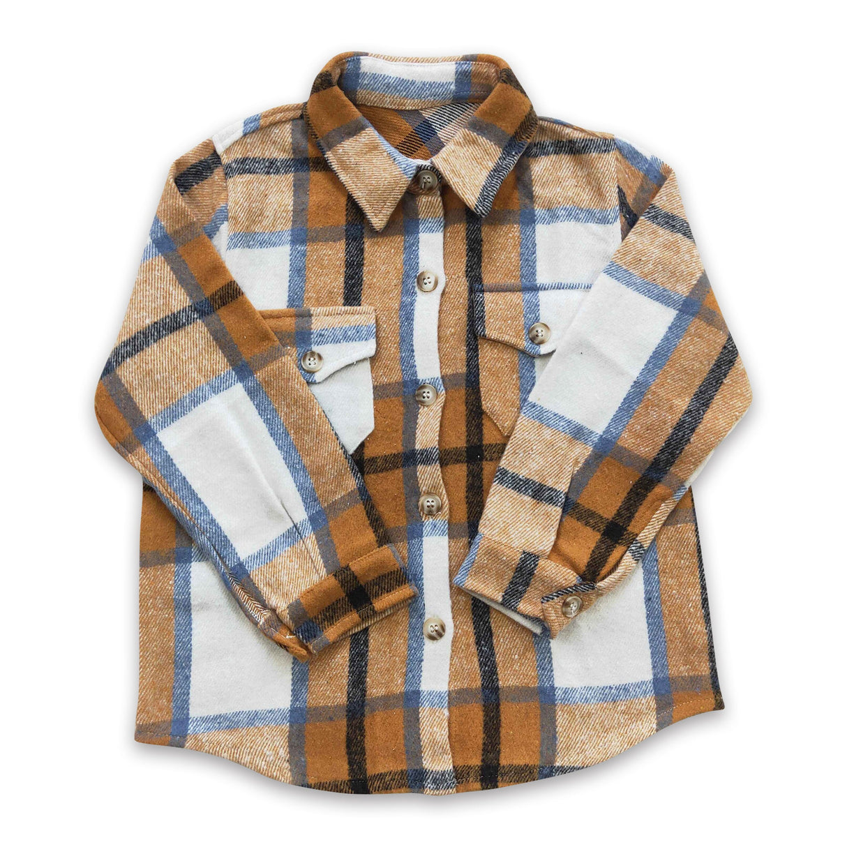 Khaki blue plaid cotton pocket boy super flannel button up shirt