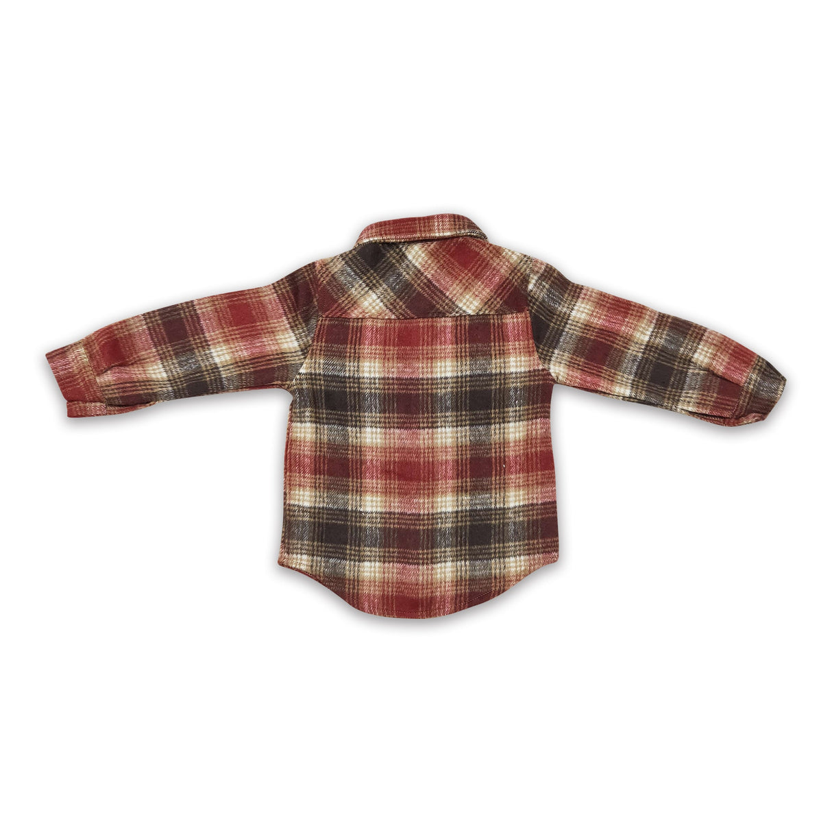 Red brown plaid cotton pocket boy flannel button up shirt