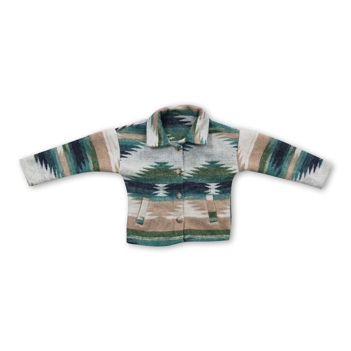 Green aztec western baby kids flannel button up shirt