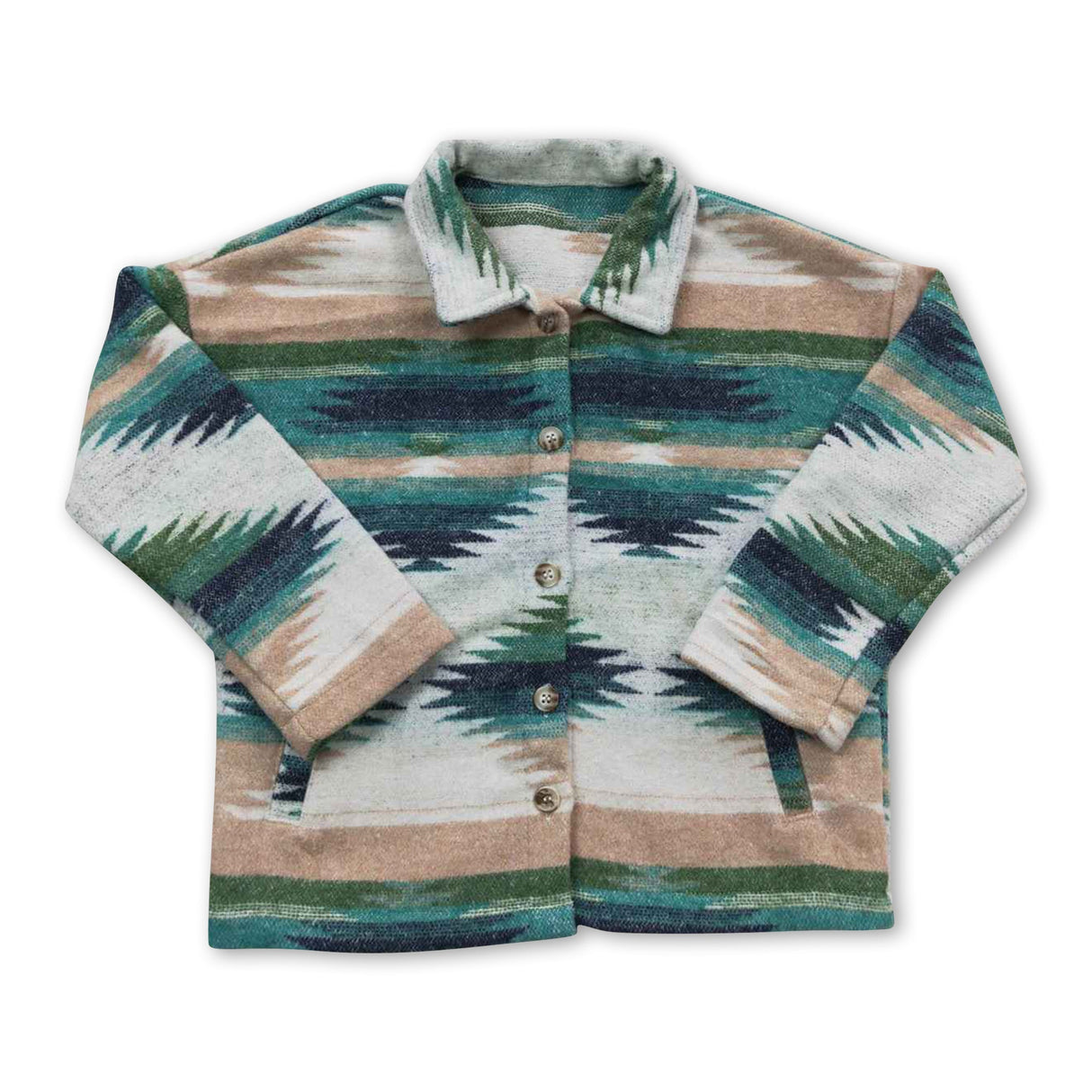 Green aztec western baby kids flannel button up shirt