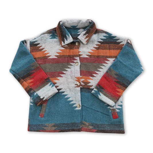 Blue aztec baby kids flannel button up shirt
