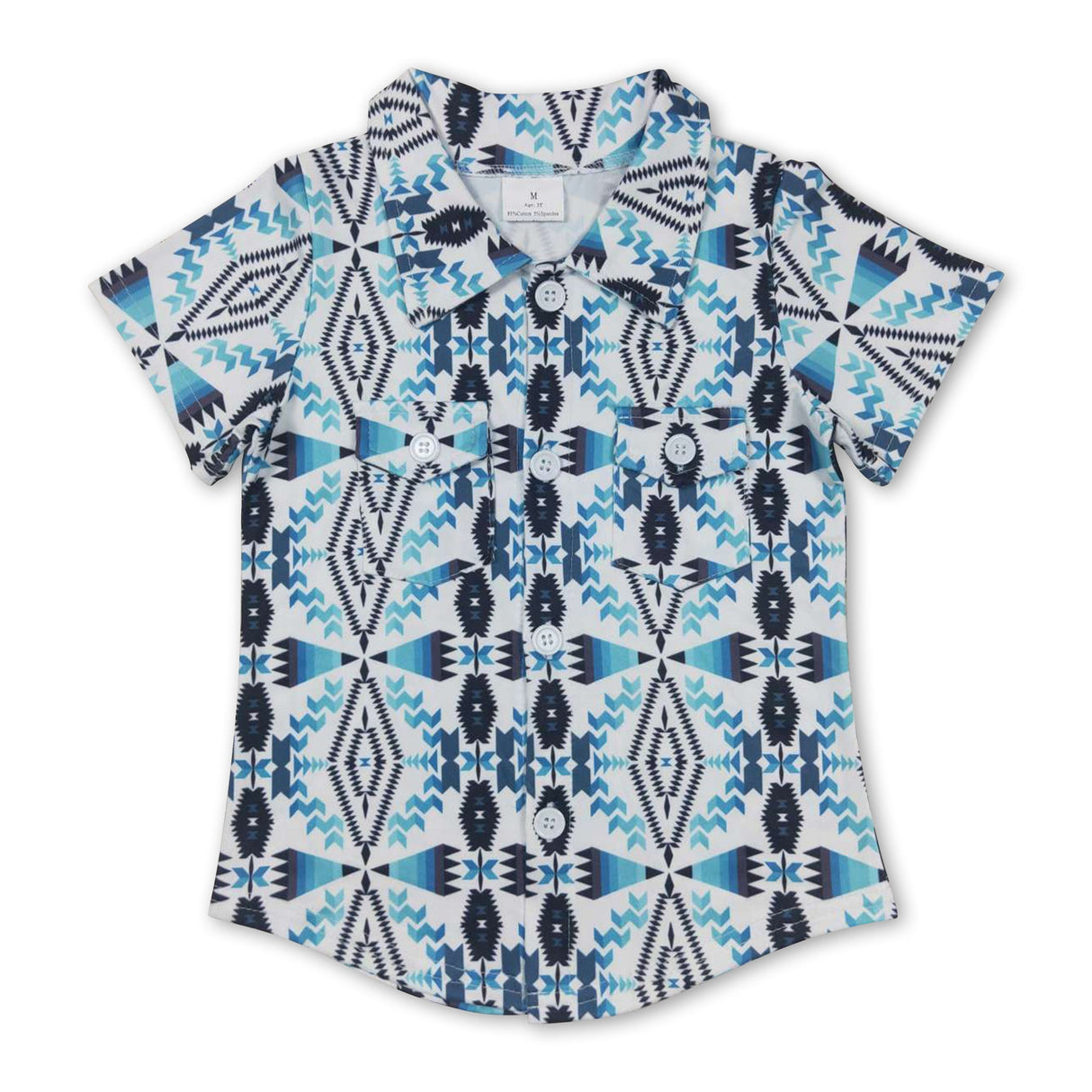 Turquoise white aztec baby boy western button up shirt