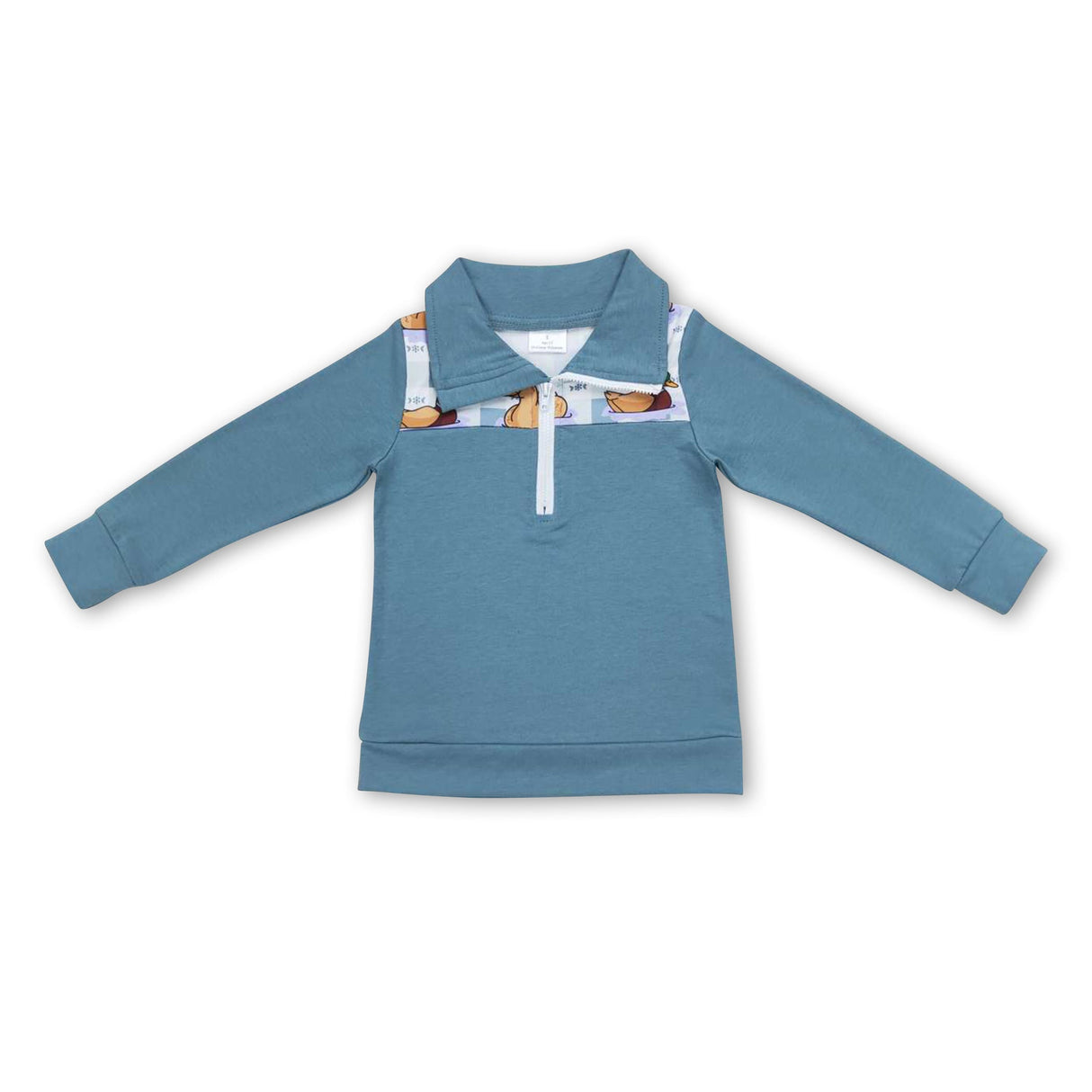 Plaid duck long sleeves kids boy zipper pullover