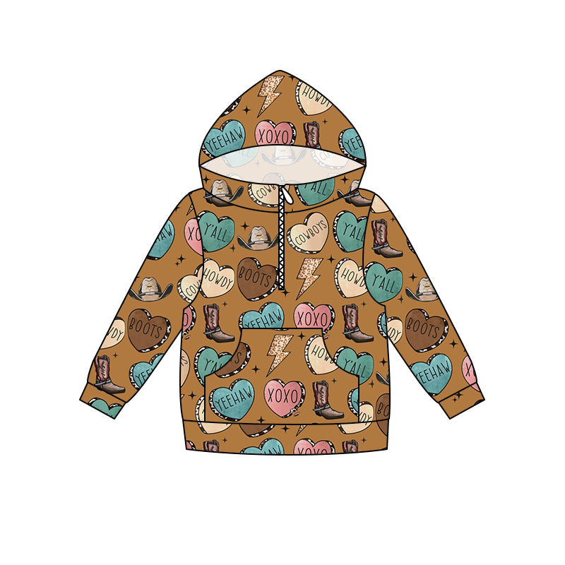 Heart cowboy howdy y'all western kids valentine hoodie