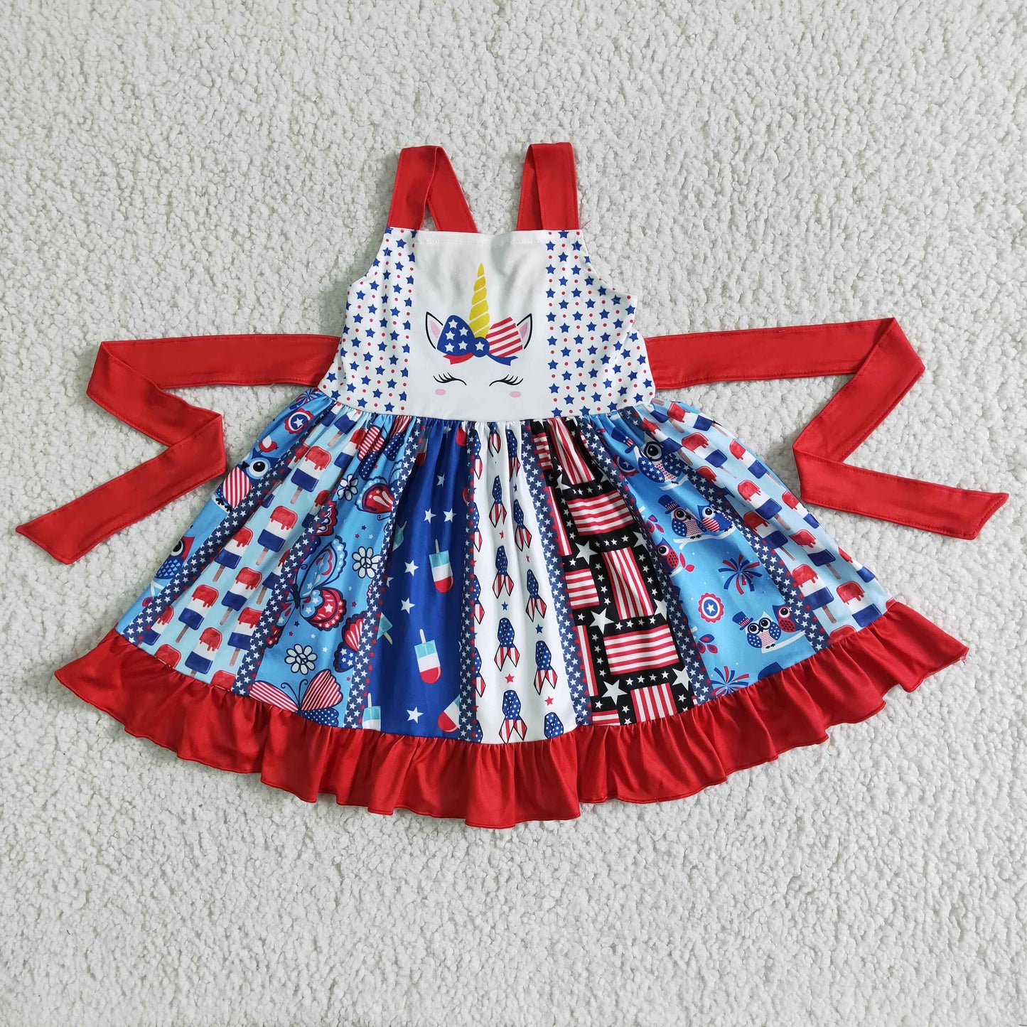 Girl unicorn panel twirl 4th of july dresses