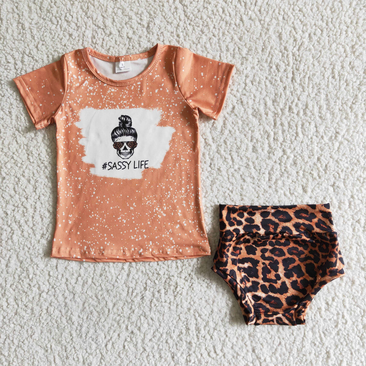 Sassy life bleached shirt leopard bummies baby summer clothes