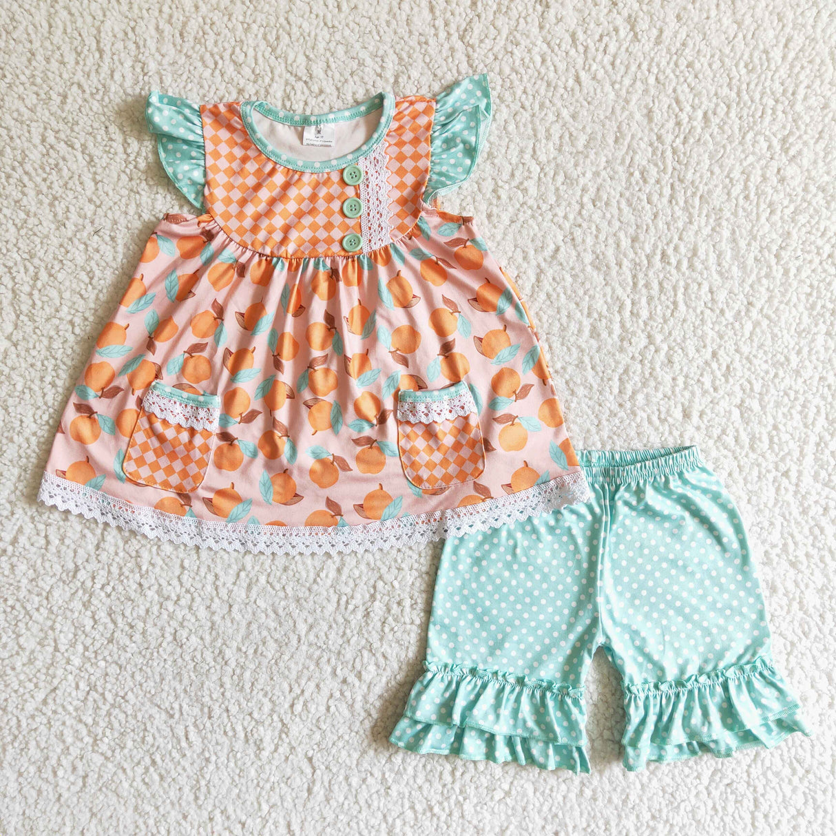 Flutter sleeve peach tunic shorts girls summer outfits