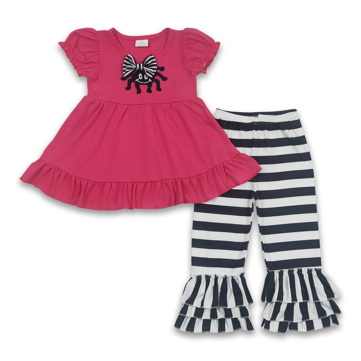 Spider embroidery hot pink tunic stripe pants girls halloween clothes