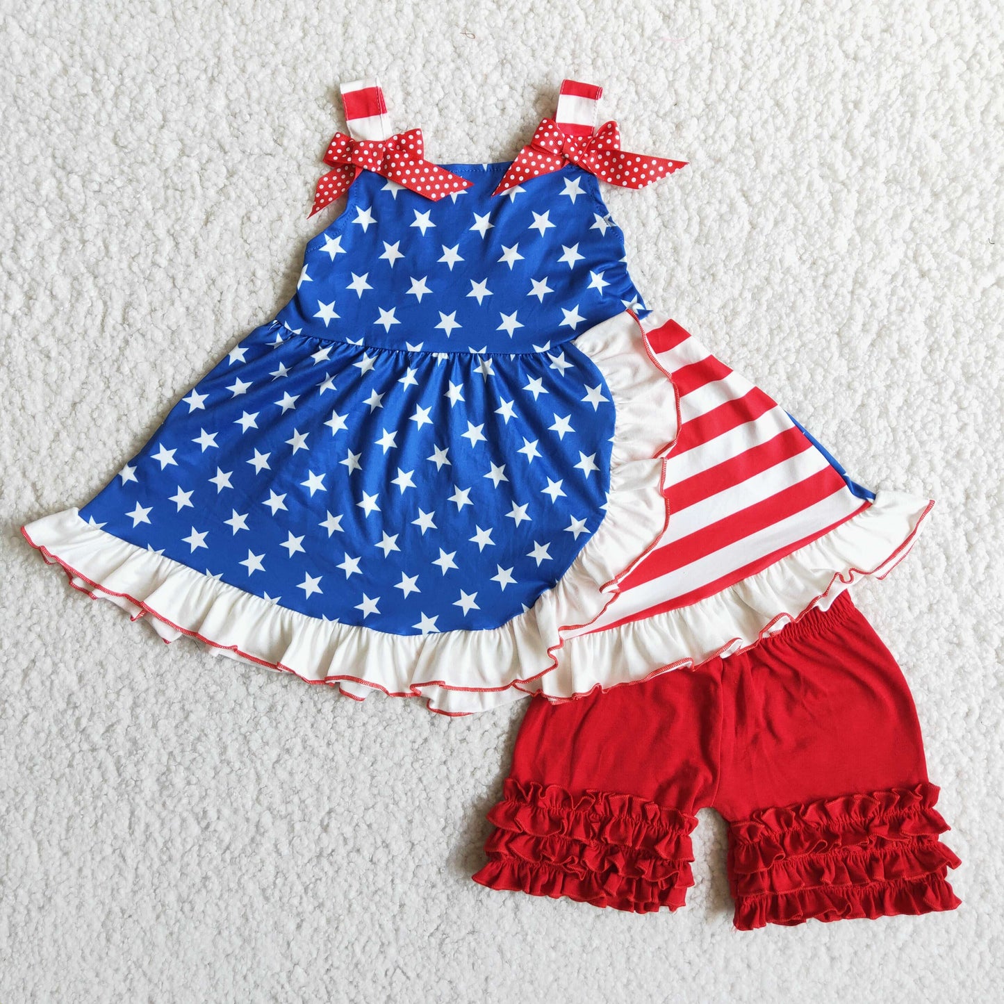 Sleeveless star and stripe tunic set baby girls 4th of july clothes