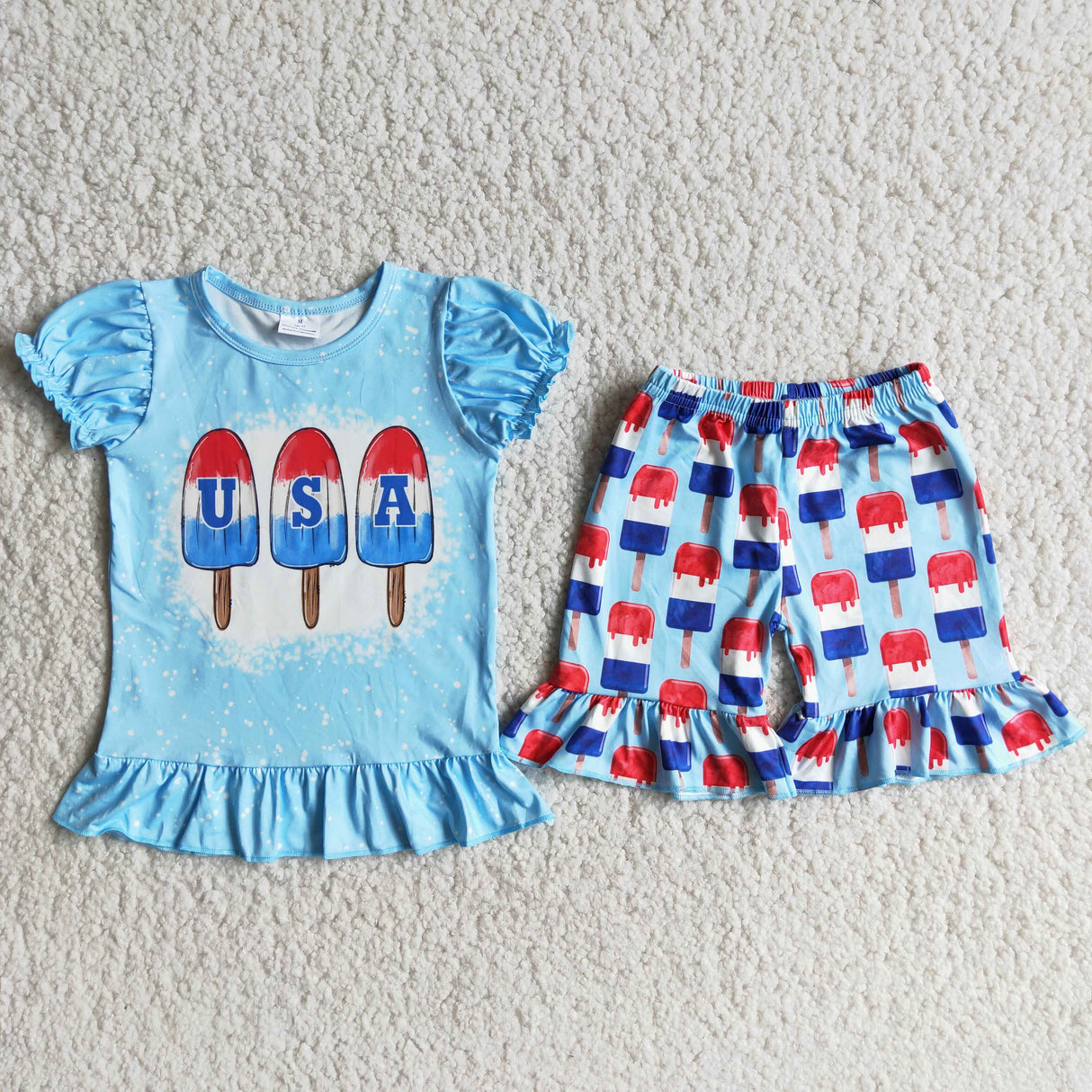 Popsicle bleached shirt ruffle shorts girls 4th of july clothes