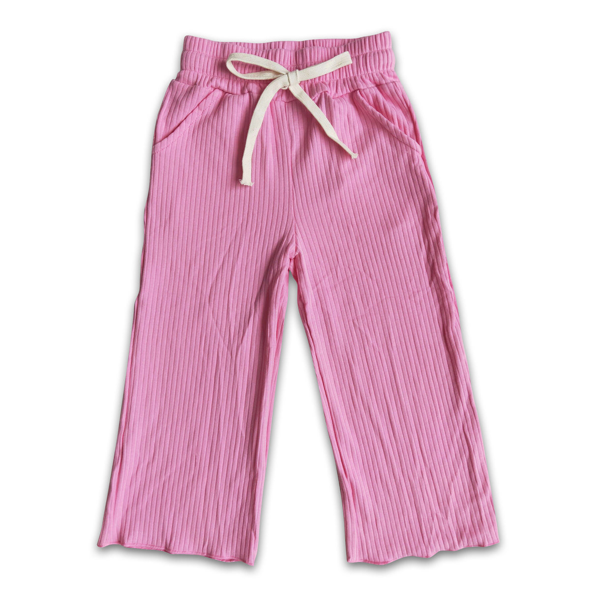 Hot pink stripe cotton elastic waistband pants