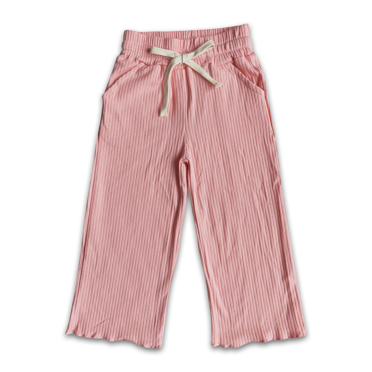 Peach stripe cotton elastic waistband pants