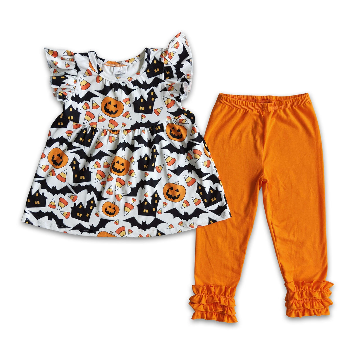 Pumpkin candy bat shirt orange leggings girls Halloween set