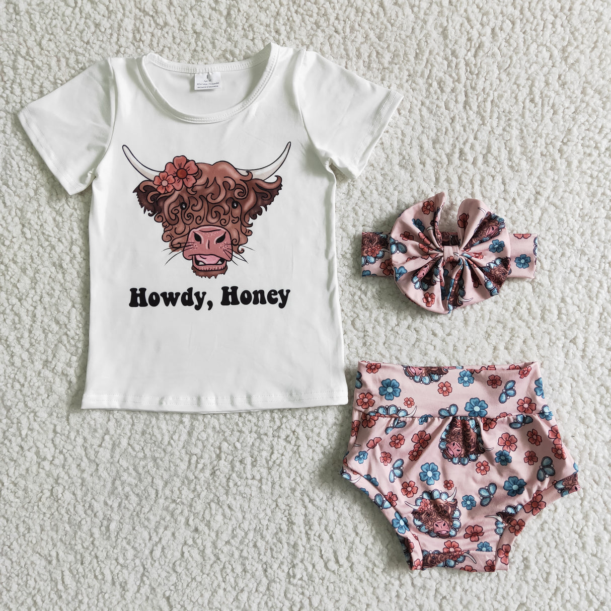Howdy honey cow shirt bummies set baby girls clothes