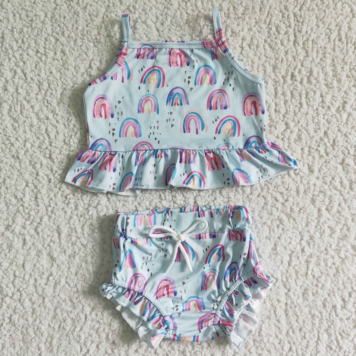 Sleeveless rainbow shirt bummies baby girl clothes