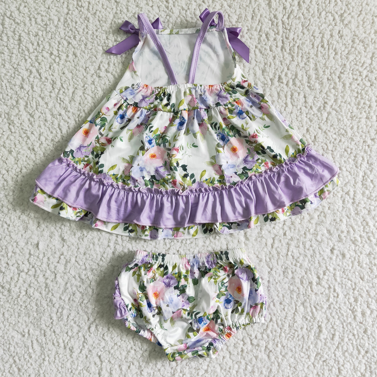 Lavender floral baby girls bummies set