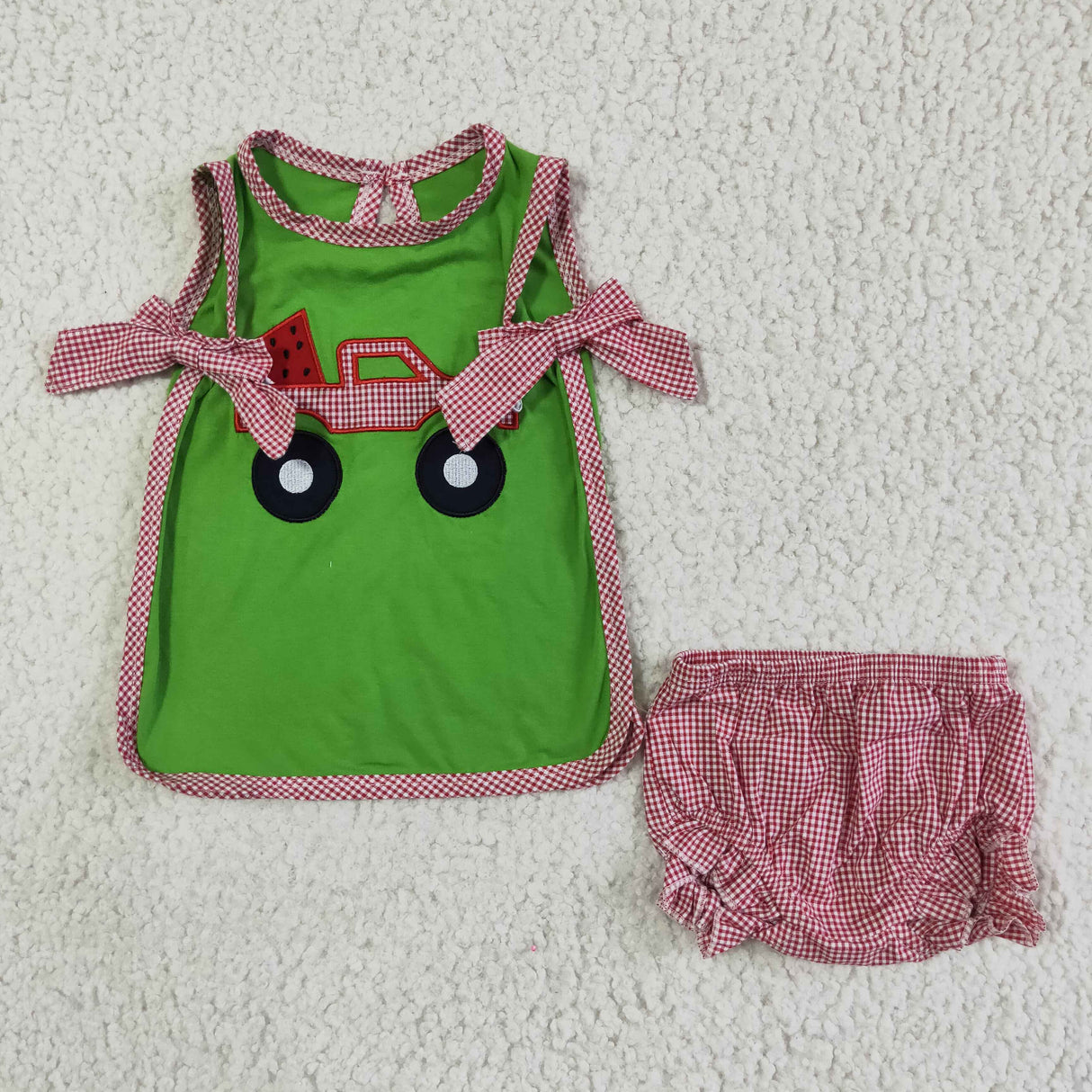 Watermelon truck embroidery baby girls bummies set