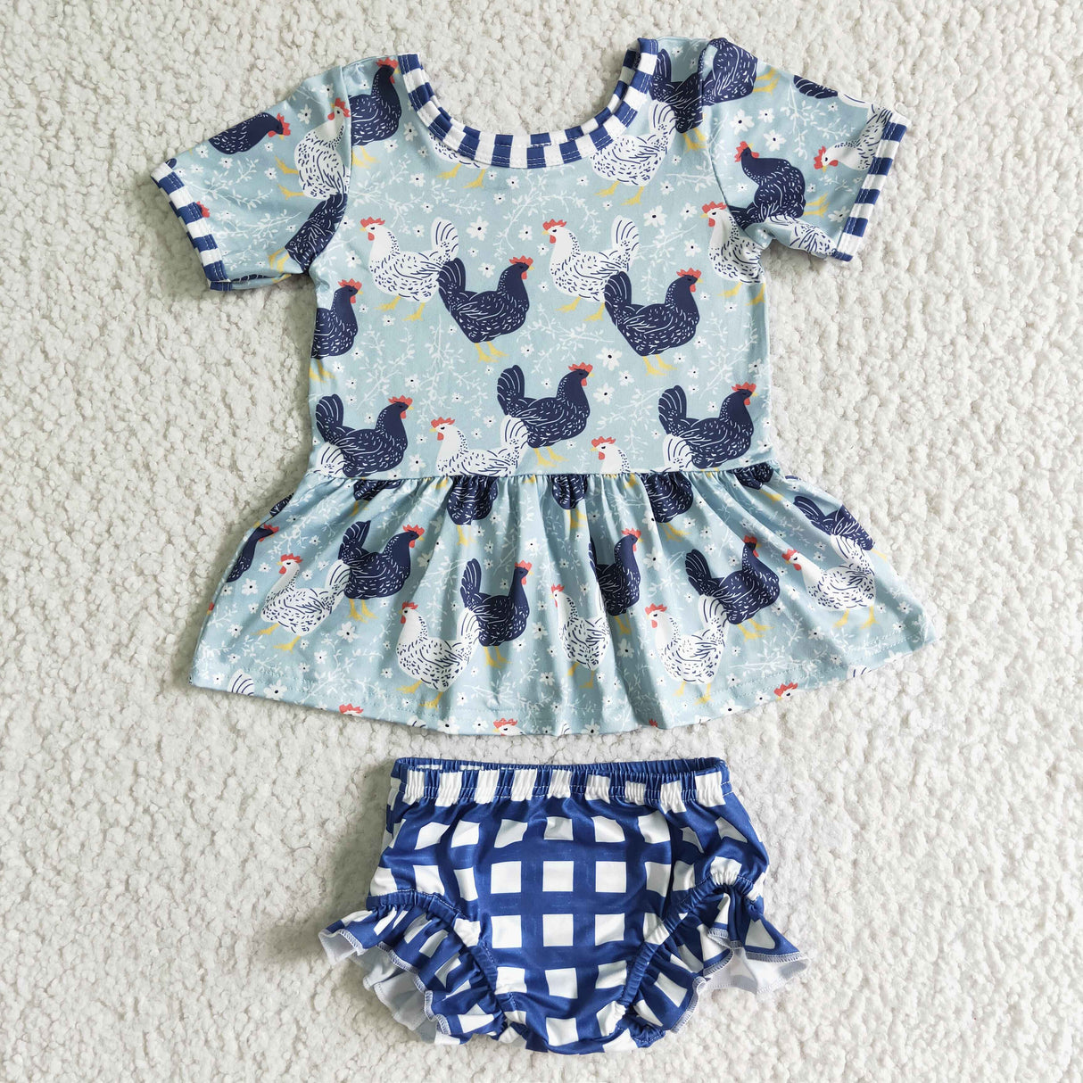 Chicken peplum plaid bummies kids baby set