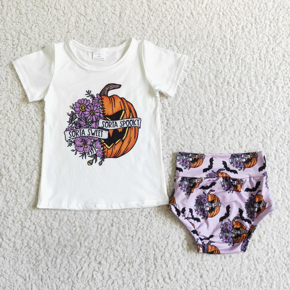 Sorta sweet sorta spooky baby girls Halloween bummies set