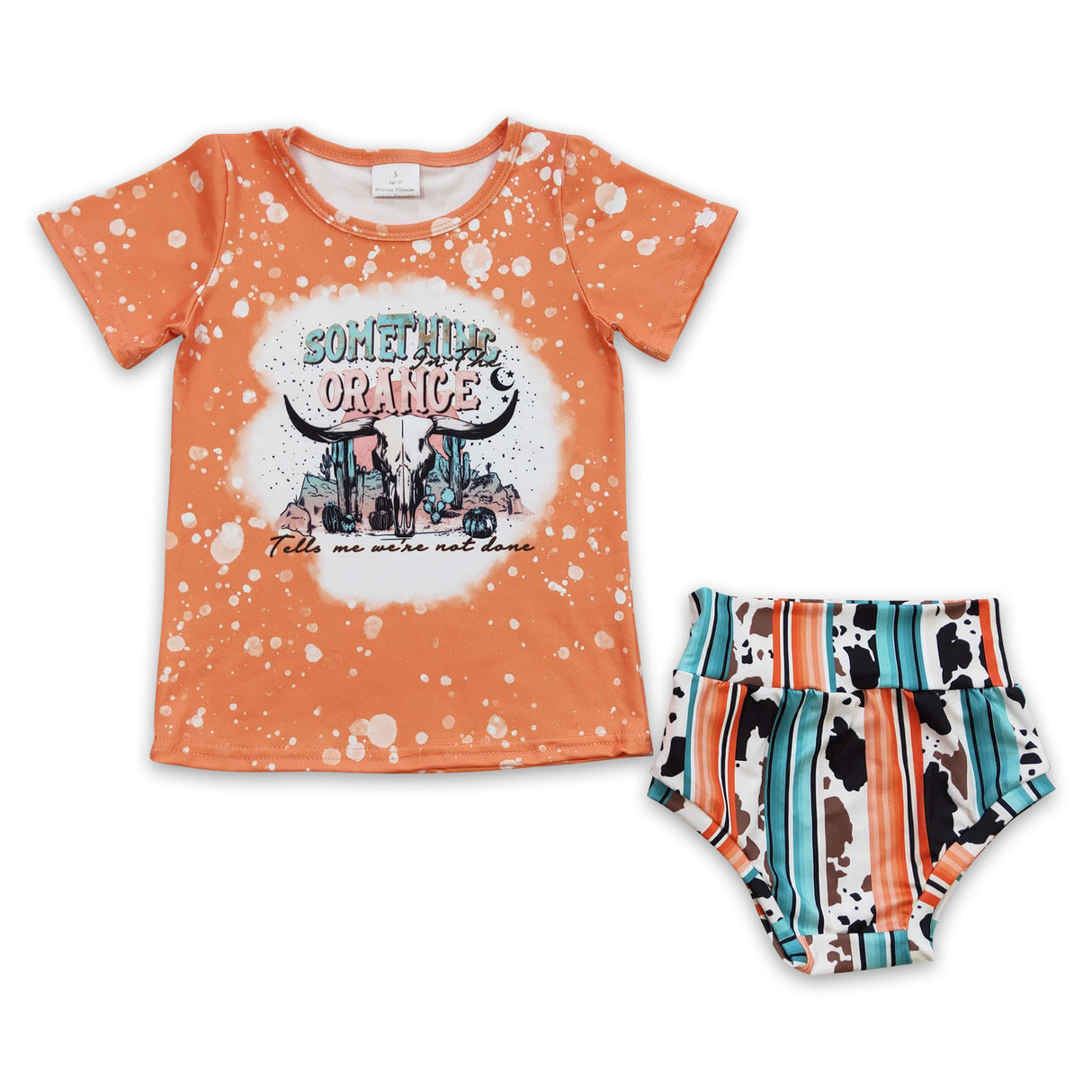 Orange bull skull cactus shirt bummies baby girls clothes