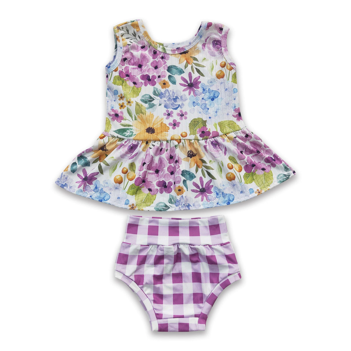 Lavender floral sleeveless peplum bummies girls outfits