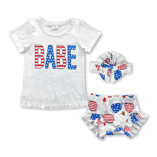 Babe tassels shirt glasses bummies baby girls 4th of july clothes