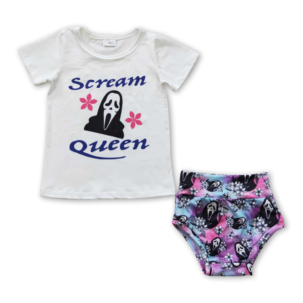 Scream queen floral baby girls Halloween bummies outfits