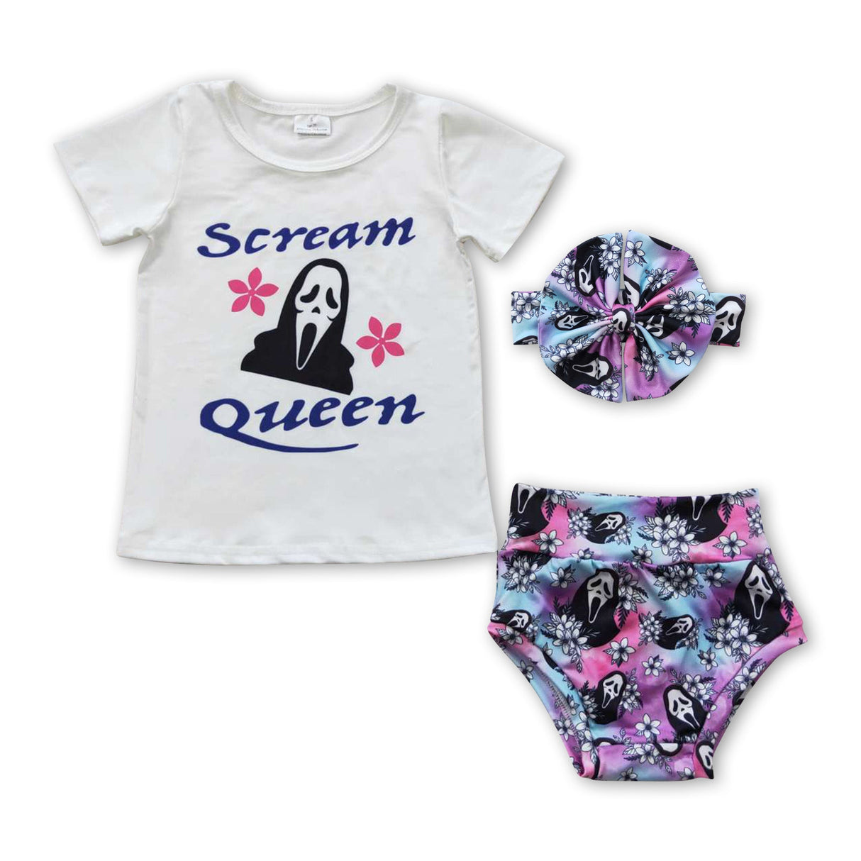 Scream queen floral baby girls Halloween bummies outfits