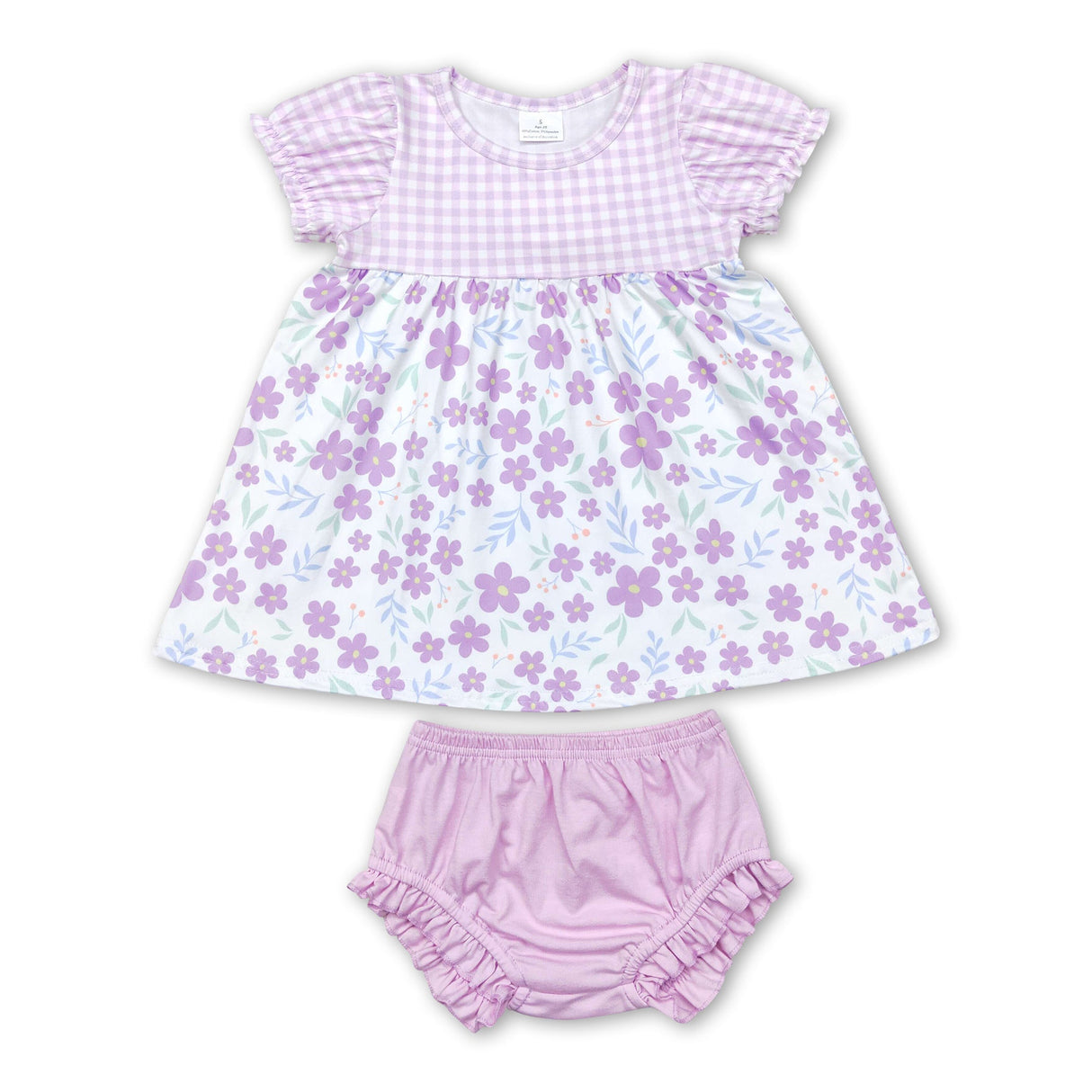 Short sleeves lavender floral tunic bummies baby girls clothes
