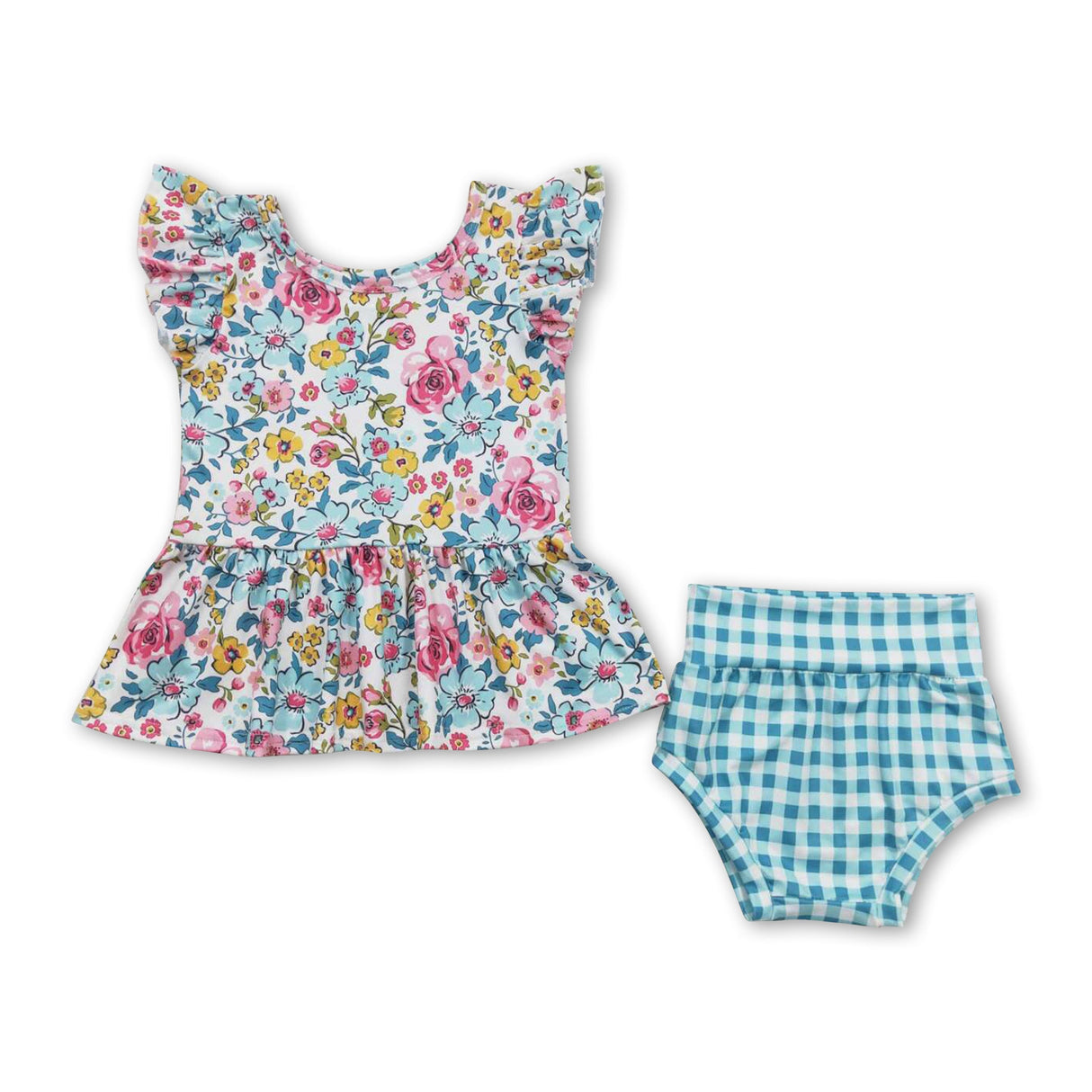 Flutter sleeves floral peplum plaid bummies girls clothes